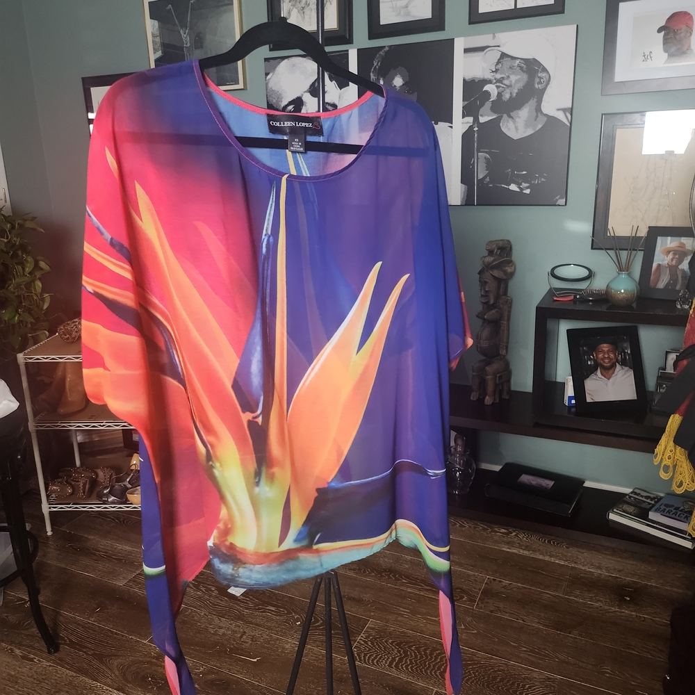 Colleen Lopez Purple Multi Floral Print Women's Blouse